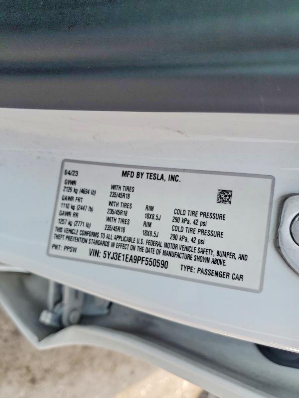 Aukcja sprzedaży 2023 Tesla Model 3, vin: 5YJ3E1EA9PF550590, numer aukcji: 63449456