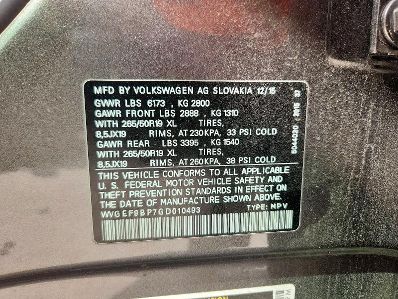 Aukcja sprzedaży 2016 Volkswagen Touareg, vin: WVGEF9BP7GD010493, numer aukcji: 65901196