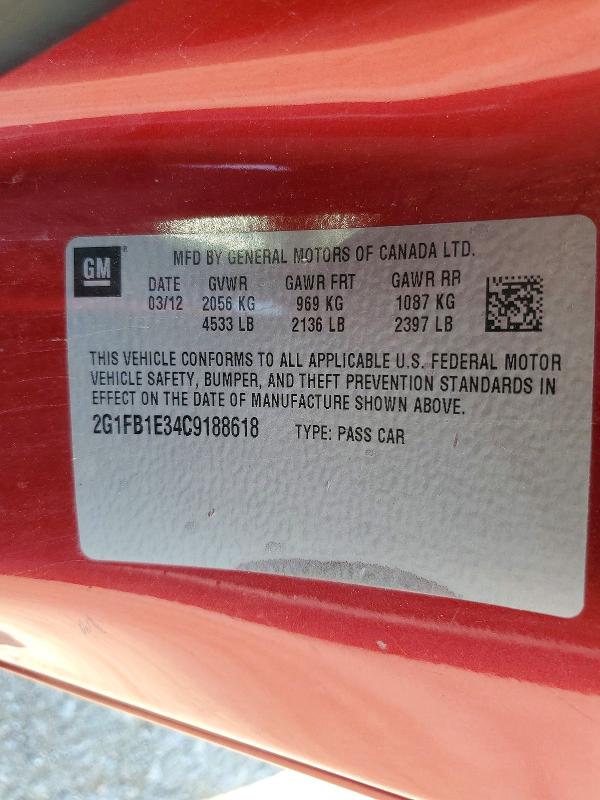 2012 Chevrolet Camaro მანქანა იყიდება აუქციონზე, vin: 2G1FB1E34C9188618, აუქციონის ნომერი: 64781216