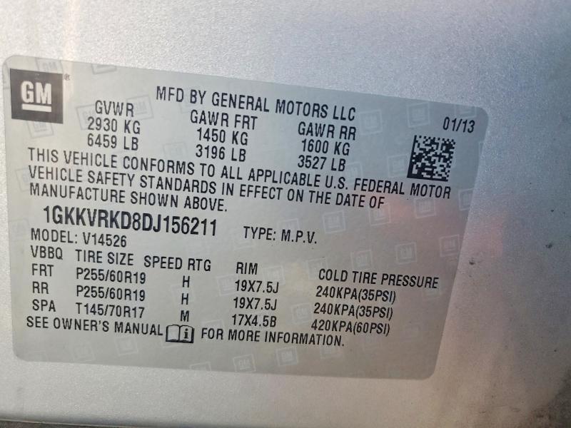 64935566 :رقم المزاد ، 1GKKVRKD8DJ156211 vin ، 2013 Gmc Acadia مزاد بيع
