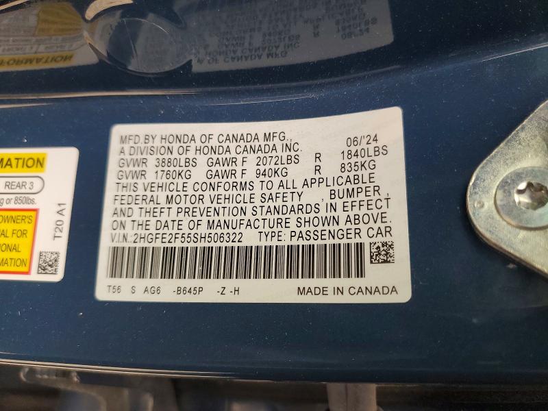 Продажа на аукционе авто 2025 Honda Civic, vin: 2HGFE2F55SH506322, номер лота: 64410096