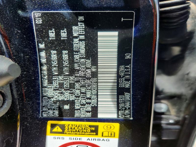Aukcja sprzedaży 2019 Toyota Highlander, vin: 5TDBZRFH0KS969166, numer aukcji: 63838616