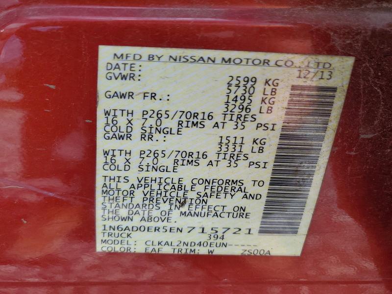 63336946 :رقم المزاد ، 1N6AD0ER5EN715721 vin ، 2014 Nissan Frontier مزاد بيع