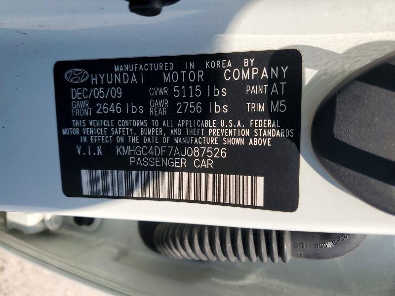 2010 Hyundai Genesis მანქანა იყიდება აუქციონზე, vin: KMHGC4DF7AU087526, აუქციონის ნომერი: 66079346