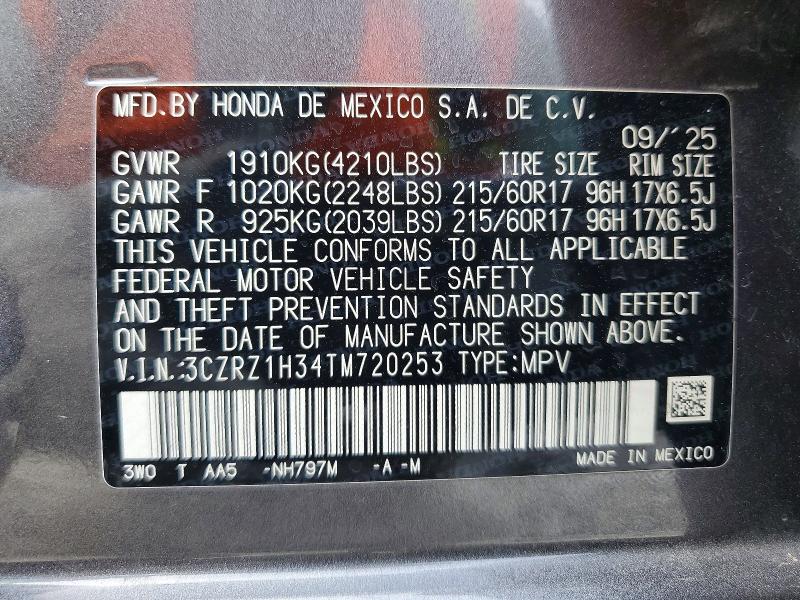 Aukcja sprzedaży 2026 Honda Hr-v, vin: 3CZRZ1H34TM720253, numer aukcji: 63256086