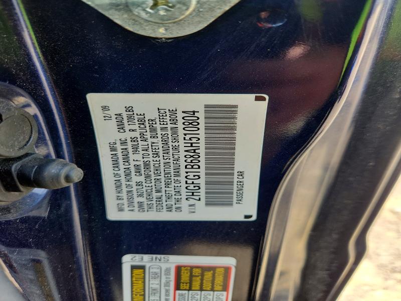 Продажа на аукционе авто 2010 Honda Civic, vin: 2HGFG1B68AH510804, номер лота: 64014646