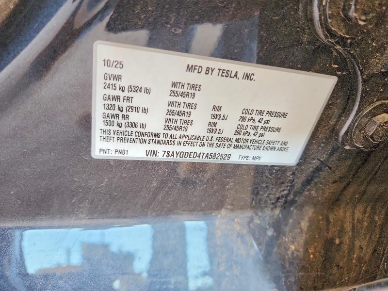 Продаж на аукціоні авто 2026 Tesla Model Y, vin: 7SAYGDED4TA582529, номер лоту: 63230286