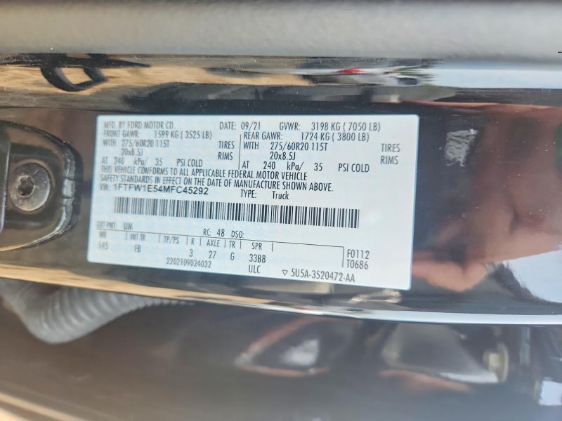 64688626 :رقم المزاد ، 1FTFW1E54MFC45292 vin ، 2021 Ford F150 مزاد بيع