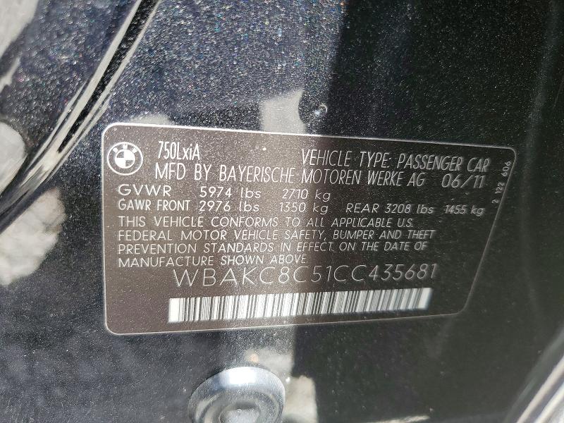 Aukcja sprzedaży 2012 Bmw 750, vin: WBAKC8C51CC435681, numer aukcji: 65338236