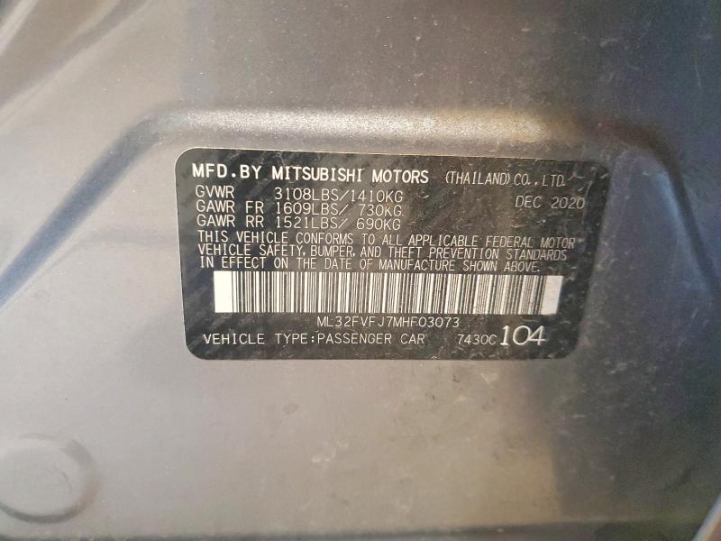 Aukcja sprzedaży 2021 Mitsubishi Mirage, vin: ML32FVFJ7MHF03073, numer aukcji: 66356626