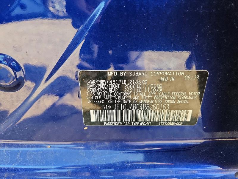 Aukcja sprzedaży 2024 Subaru Impreza, vin: JF1GUABC4R8260163, numer aukcji: 63366806