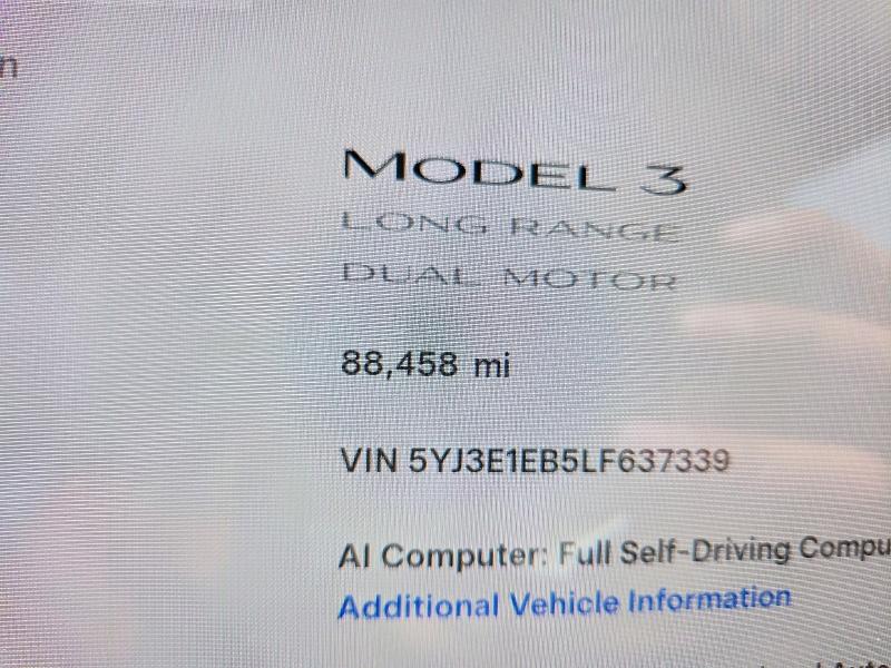 64054616 :رقم المزاد ، 5YJ3E1EB5LF637339 vin ، 2020 Tesla Model 3 مزاد بيع