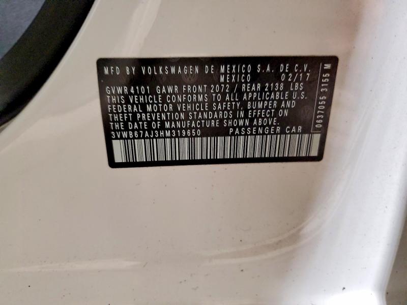Продаж на аукціоні авто 2017 Volkswagen Jetta, vin: 3VWB67AJ3HM319650, номер лоту: 65755396