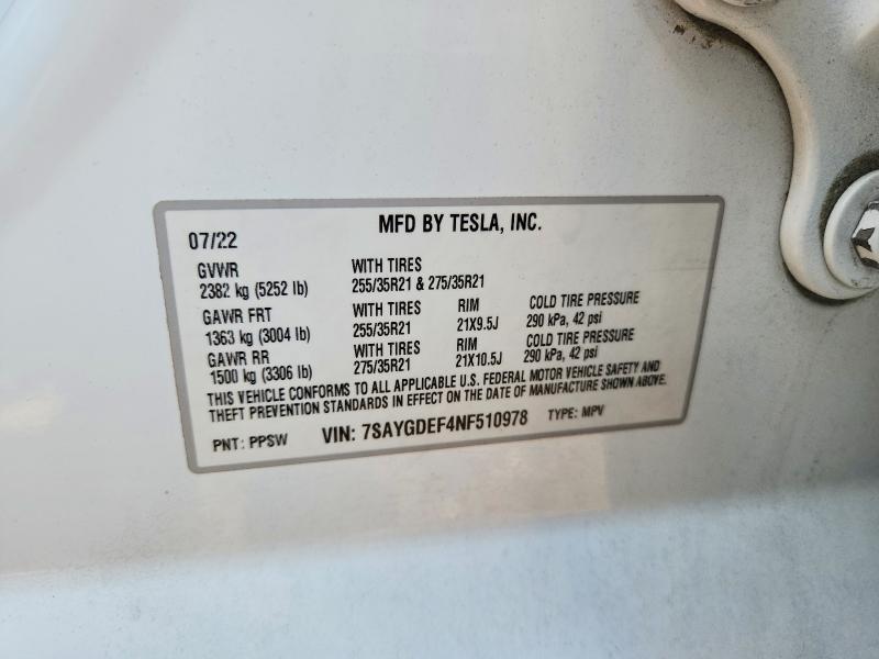 Aukcja sprzedaży 2022 Tesla Model Y, vin: 7SAYGDEF4NF510978, numer aukcji: 65152516