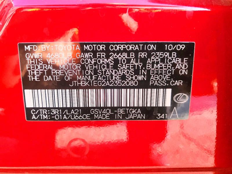 Aukcja sprzedaży 2010 Lexus Es, vin: JTHBK1EG2A2352080, numer aukcji: 67282456
