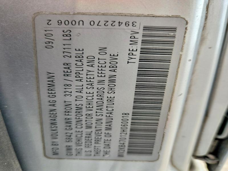 Продаж на аукціоні авто 2002 Volkswagen Eurovan, vin: WV2KB47012H060018, номер лоту: 66298216