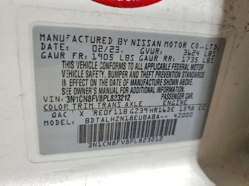 2023 Nissan Versa მანქანა იყიდება აუქციონზე, vin: 3N1CN8FV8PL823212, აუქციონის ნომერი: 63364076