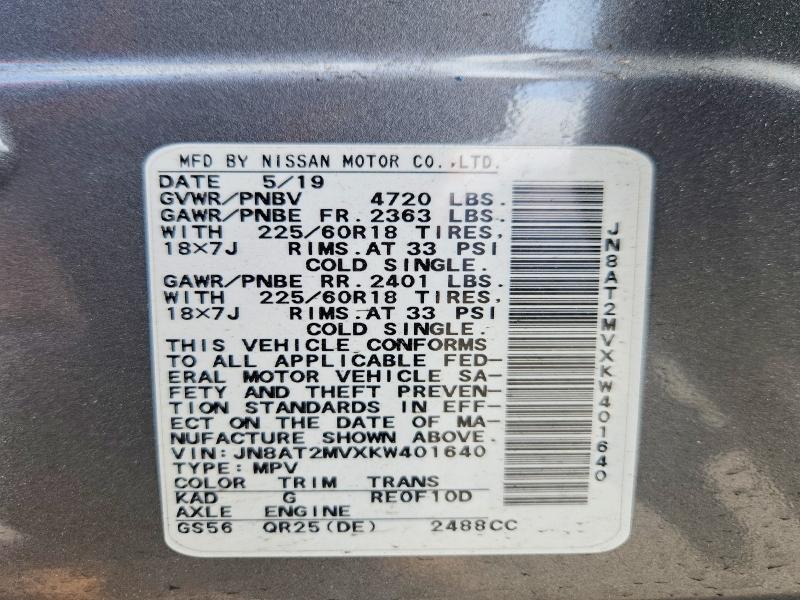 Продаж на аукціоні авто 2019 Nissan Rogue, vin: JN8AT2MVXKW401640, номер лоту: 64122856
