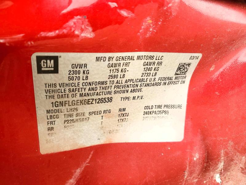 2014 Chevrolet Equinox მანქანა იყიდება აუქციონზე, vin: 1GNFLGEK6EZ126538, აუქციონის ნომერი: 64775506