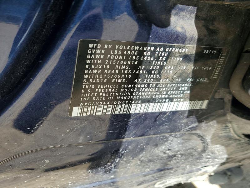 67205076 :رقم المزاد ، WVGAV3AX1DW621426 vin ، 2013 Volkswagen Tiguan مزاد بيع
