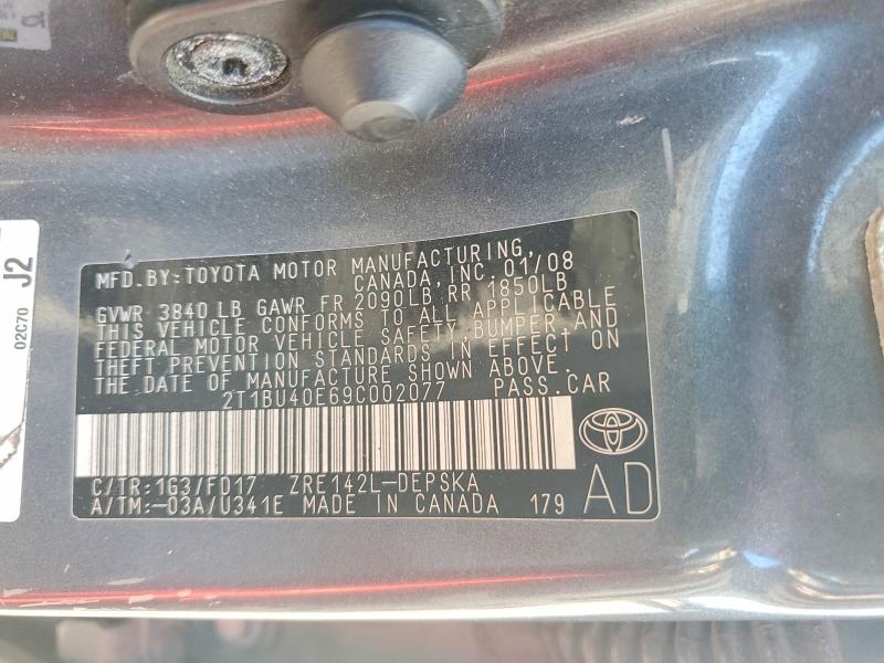 Продажа на аукционе авто 2009 Toyota Corolla, vin: 2T1BU40E69C002077, номер лота: 64254146
