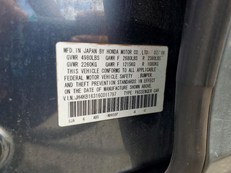 67158686 :رقم المزاد ، JH4KB16316C011797 vin ، 2006 Acura Rl مزاد بيع