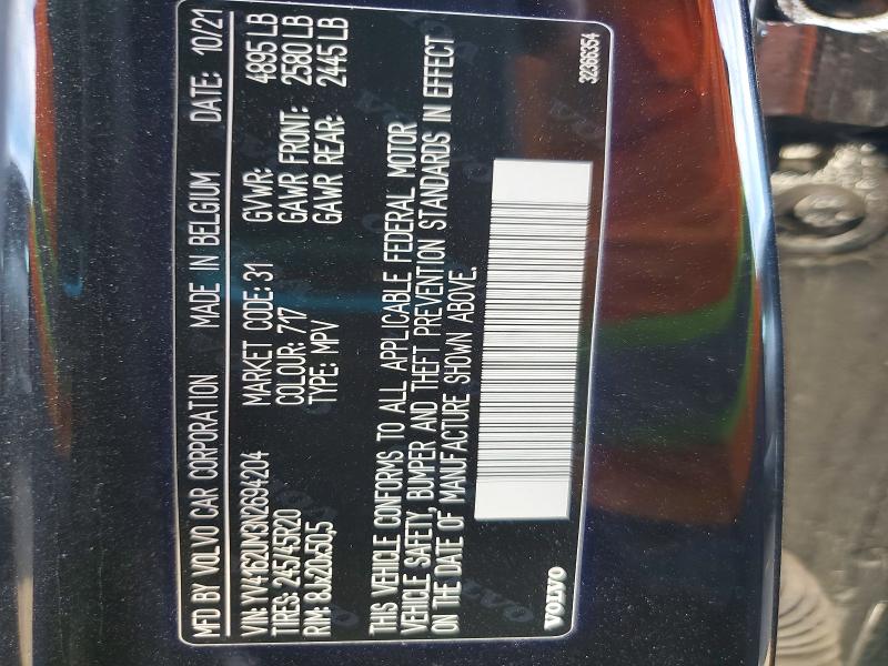 65152826 :رقم المزاد ، YV4162UM3N2694204 vin ، 2022 Volvo Xc40 مزاد بيع