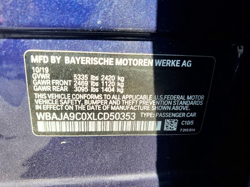 2020 Bmw 530e მანქანა იყიდება აუქციონზე, vin: WBAJA9C0XLCD50353, აუქციონის ნომერი: 66385686