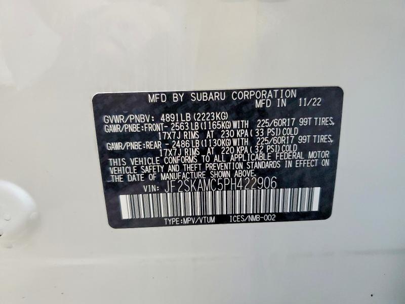 Aukcja sprzedaży 2023 Subaru Forester, vin: JF2SKAMC5PH422906, numer aukcji: 65538246