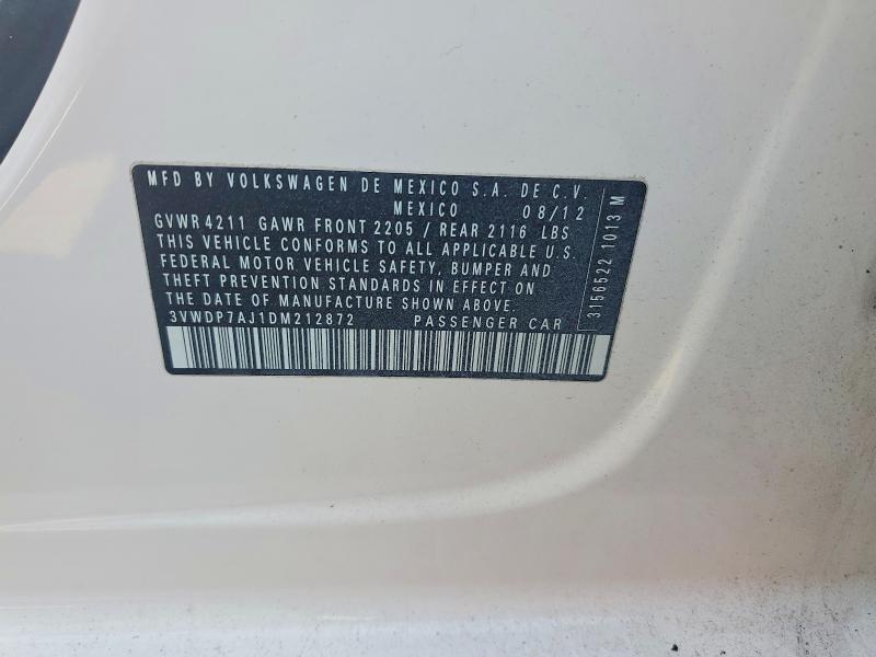 2013 Volkswagen Jetta მანქანა იყიდება აუქციონზე, vin: 3VWDP7AJ1DM212872, აუქციონის ნომერი: 65367966