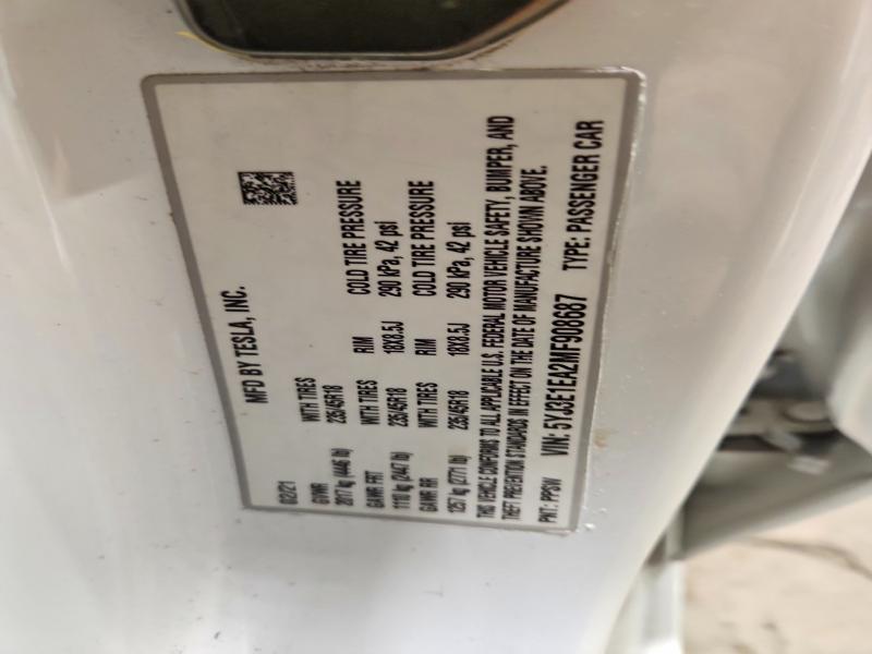 64027246 :رقم المزاد ، 5YJ3E1EA2MF908687 vin ، 2021 Tesla Model 3 مزاد بيع