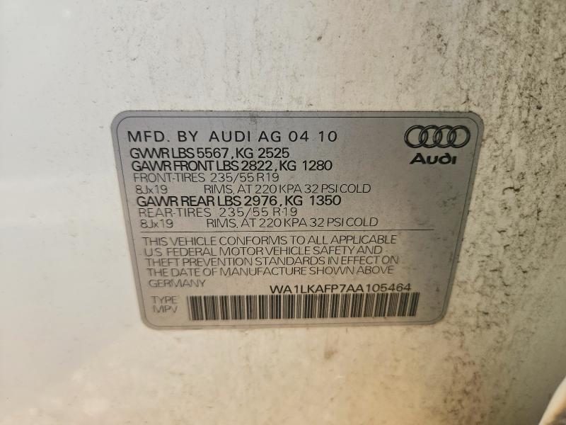 65124466 :رقم المزاد ، WA1LKAFP7AA105464 vin ، 2010 Audi Q5 مزاد بيع
