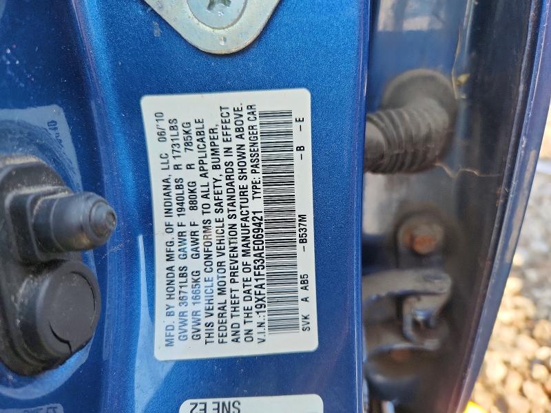 66626696 :رقم المزاد ، 19XFA1F53AE069421 vin ، 2010 Honda Civic مزاد بيع
