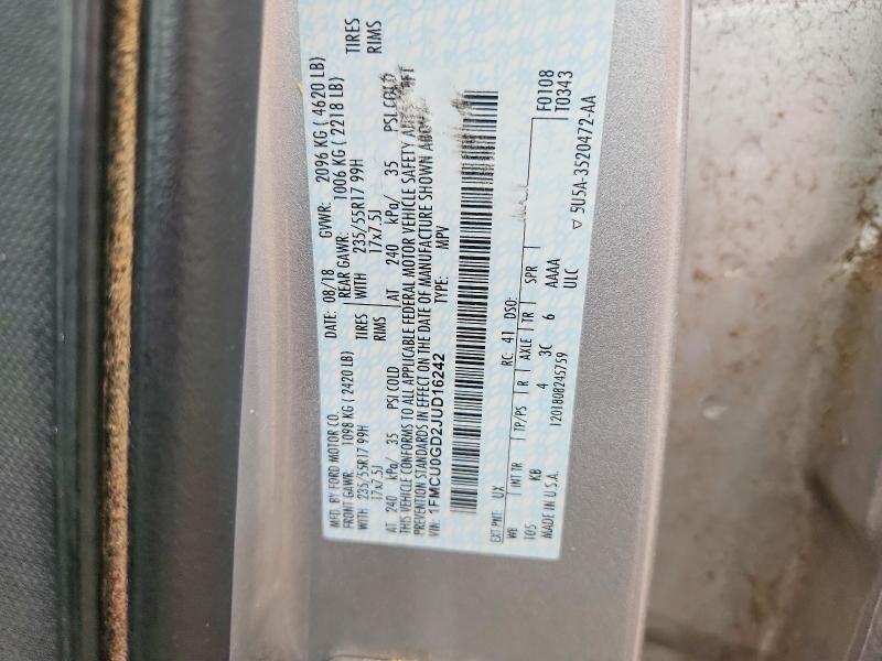 Продажа на аукционе авто 2018 Ford Escape, vin: 1FMCU0GD2JUD16242, номер лота: 61116766