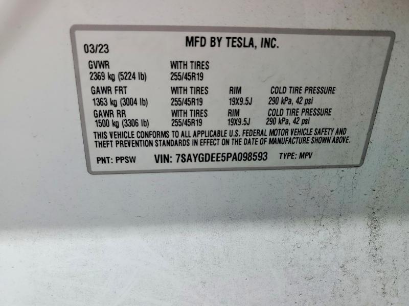 Продажа на аукционе авто 2023 Tesla Model Y, vin: 7SAYGDEE5PA098593, номер лота: 65901906