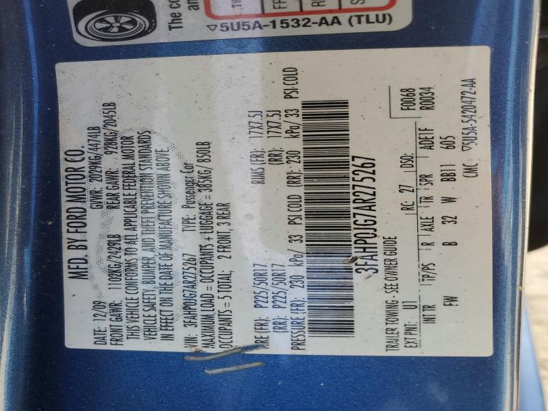 2010 Ford Fusion მანქანა იყიდება აუქციონზე, vin: 3FAHP0JG7AR275267, აუქციონის ნომერი: 63444216