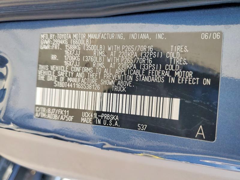 Продаж на аукціоні авто 2006 Toyota Tundra, vin: 5TBDT44116S538126, номер лоту: 63711946
