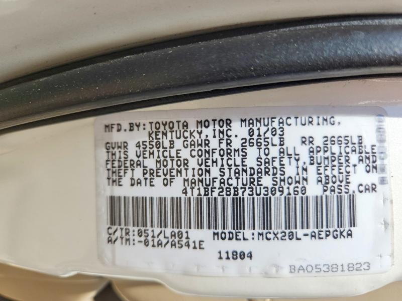 66307806 :رقم المزاد ، 4T1BF28B73U309160 vin ، 2003 Toyota Avalon مزاد بيع