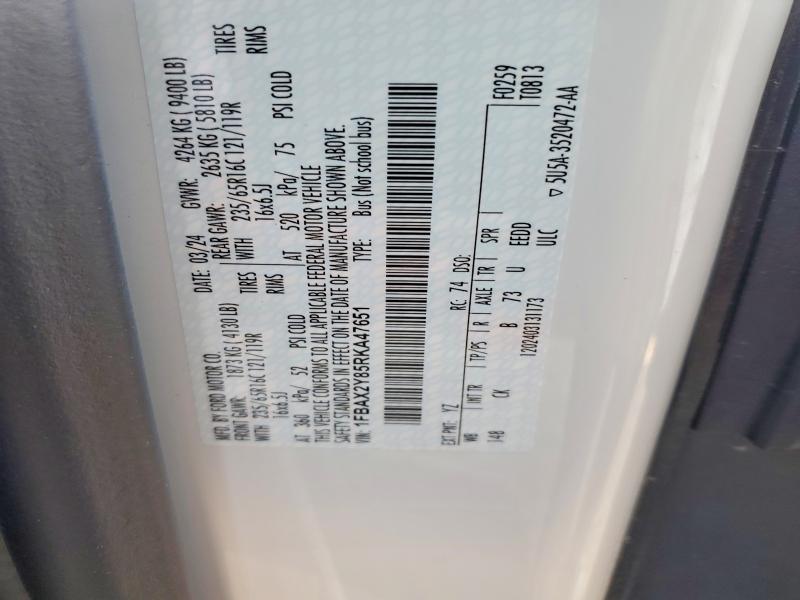 63884236 :رقم المزاد ، 1FBAX2Y85RKA47651 vin ، 2024 Ford Transit مزاد بيع