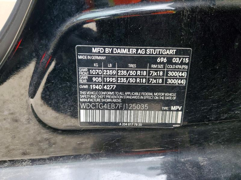 2015 Mercedes-benz Gla მანქანა იყიდება აუქციონზე, vin: WDCTG4EB7FJ125035, აუქციონის ნომერი: 64815926