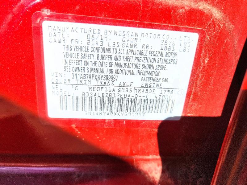 Aukcja sprzedaży 2019 Nissan Sentra, vin: 3N1AB7APXKY399997, numer aukcji: 66391476