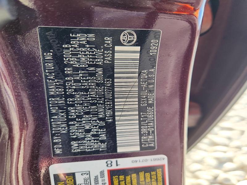 66893756 :رقم المزاد ، 4T1BK1EB7JU277463 vin ، 2018 Toyota Avalon مزاد بيع