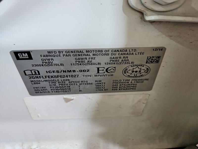 Aukcja sprzedaży 2015 Chevrolet Equinox, vin: 2GNFLFEK8F6241827, numer aukcji: 64427366