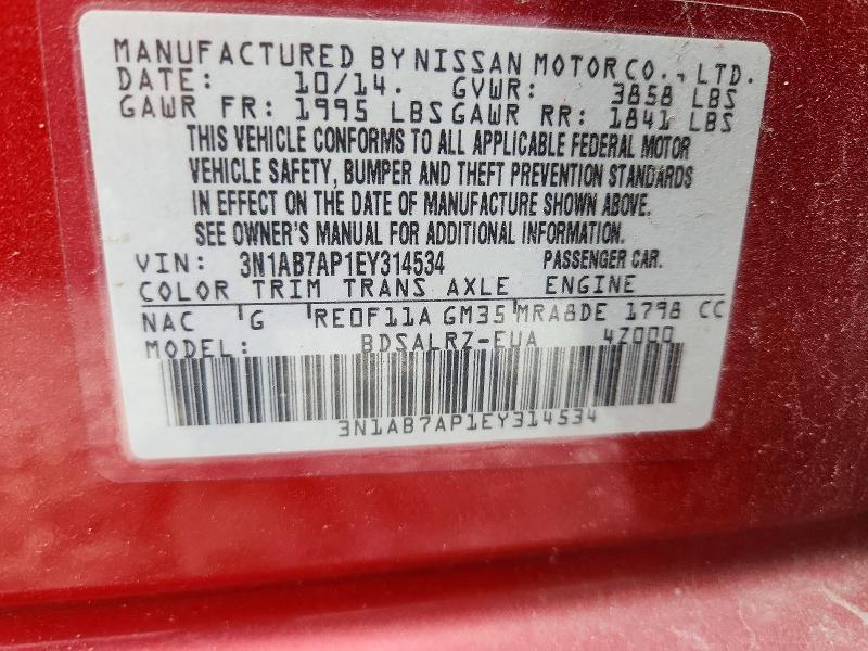 Aukcja sprzedaży 2014 Nissan Sentra, vin: 3N1AB7AP1EY314534, numer aukcji: 64014476