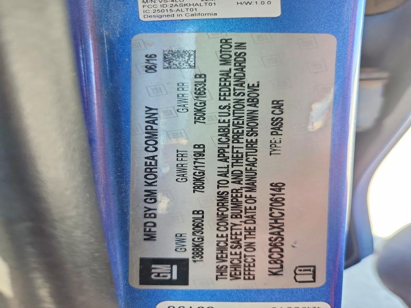 64923136 :رقم المزاد ، KL8CD6SAXHC706146 vin ، 2017 Chevrolet Spark مزاد بيع