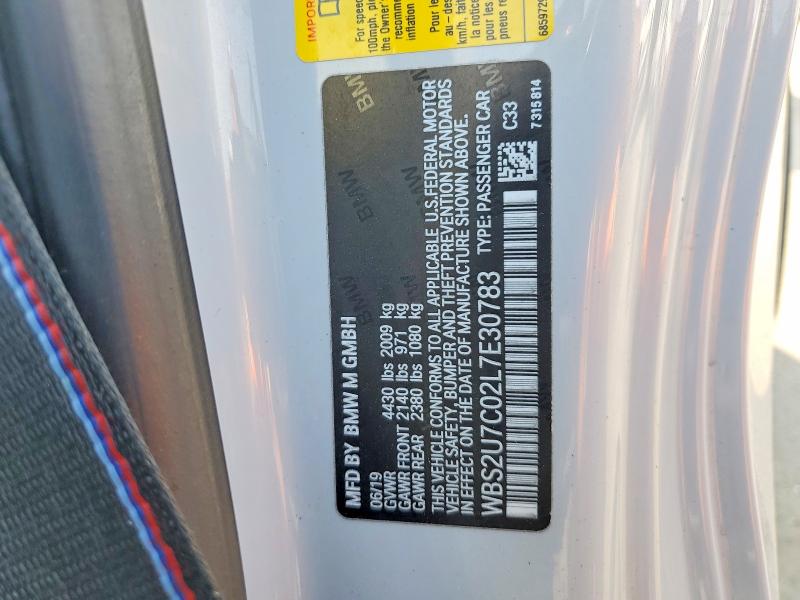 Aukcja sprzedaży 2020 Bmw M2, vin: WBS2U7C02L7E30783, numer aukcji: 64828776