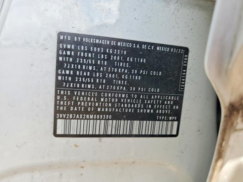 Aukcja sprzedaży 2022 Volkswagen Tiguan, vin: 3VV2B7AX2NM089390, numer aukcji: 65364986