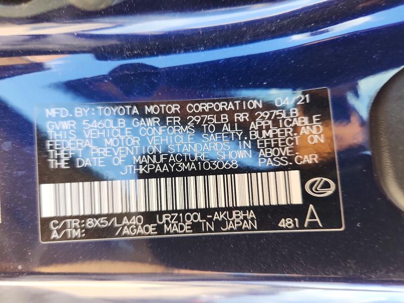 Aukcja sprzedaży 2021 Lexus Lc, vin: JTHKPAAY3MA103068, numer aukcji: 66094276
