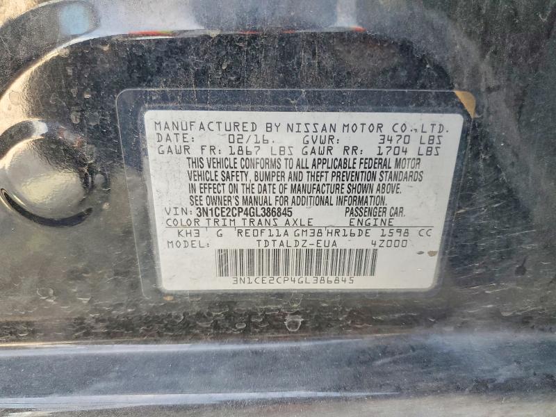 2016 Nissan Versa Note მანქანა იყიდება აუქციონზე, vin: 3N1CE2CP4GL386845, აუქციონის ნომერი: 65748146