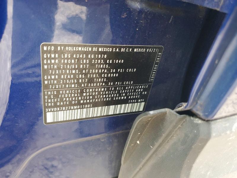 Продажа на аукционе авто 2022 Volkswagen Taos, vin: 3VVDX7B27NM011801, номер лота: 65534836